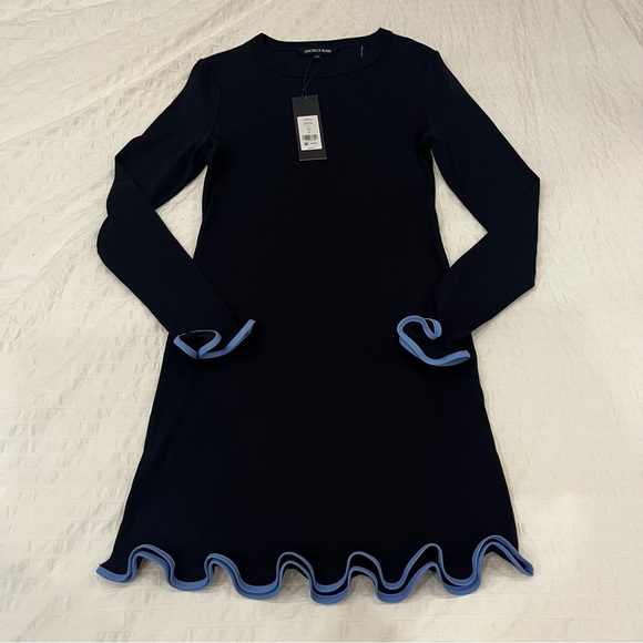 NWT Veronica Beard Baranova Ruffle-Trim Mini Dress in Navy - Picture 8 of 10